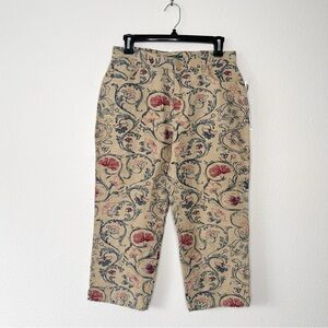NWT Vintage Lauren Ralph Lauren Tan Prairie Linen Floral Paisley Capris Pants 4